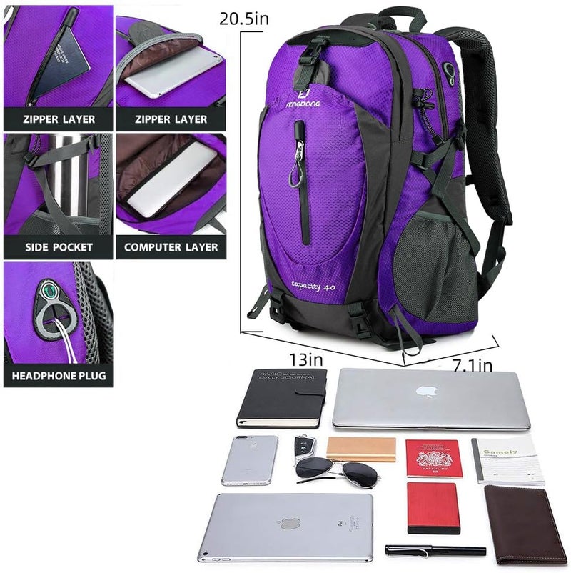FENGDONG 40L Waterproof Lightweight Outdoor Daypack Hiking,Camping,Travel Backpack for Women Men Purple - Image 2